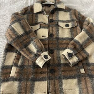 Zara Beige and Gray Wool Shirt Jacket